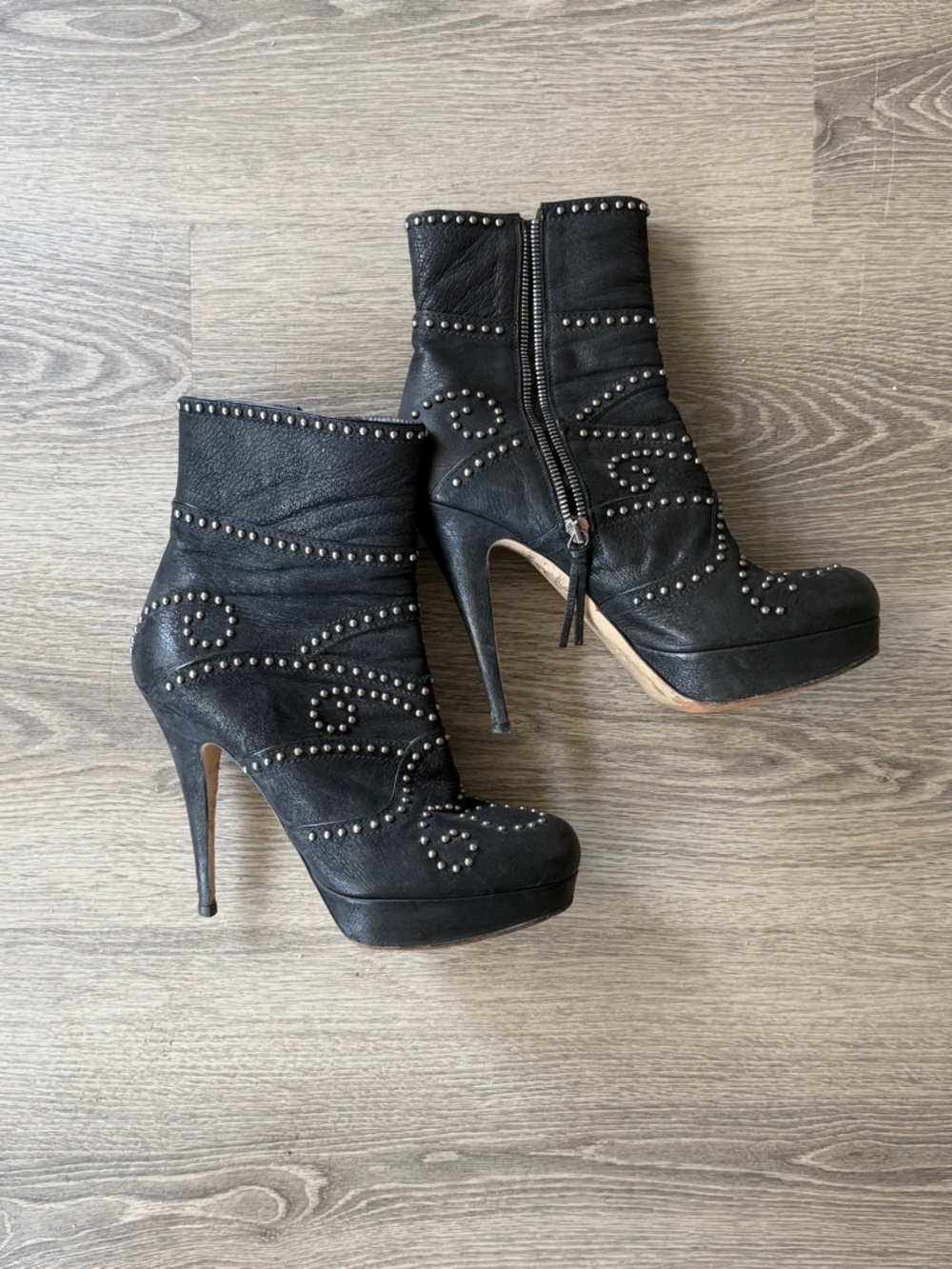 Miu Miu Black Studded Leather Platform Ankle Boots